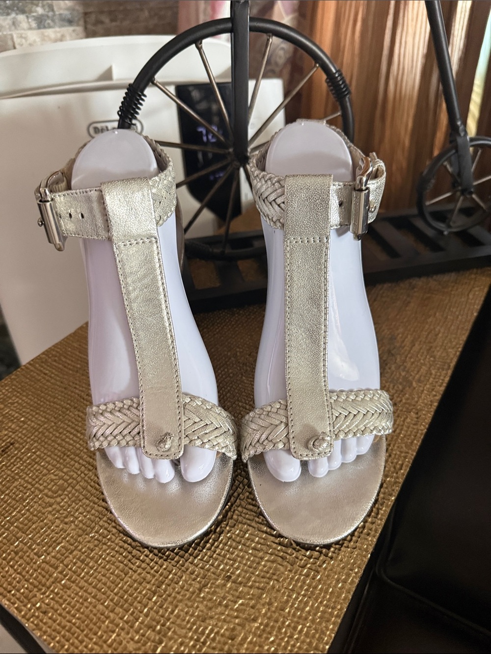 Michael Kors Braided Metallic Silver T-Strap Sandals